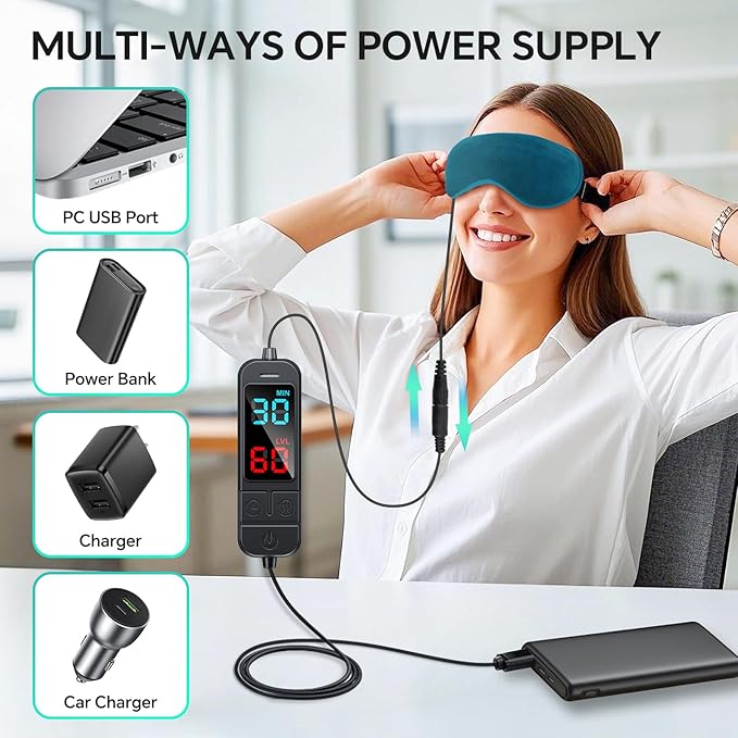 Heated Eye Mask for Dry Eyes, Stye & Migraines Relief - USB Electric Warm Compress with 20 Temp/Time Settings, Washable Flaxseed Cover for MGD, Blepharitis & Eye Strain