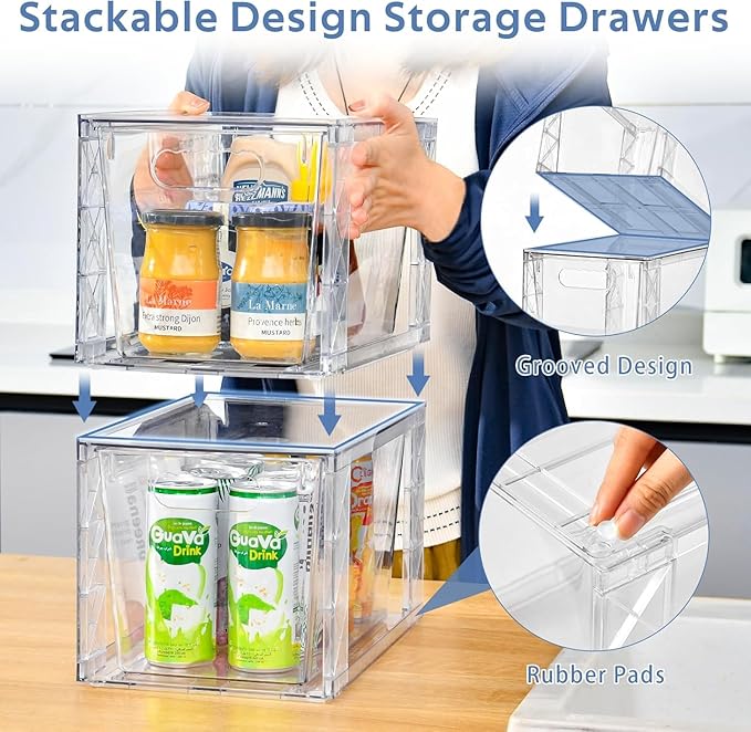 Plastic Drawers Storage, 6Pack Clear Stackable Storage Drawers, Acrylic Storage Bins with Drawers for Fridge Organizers, PlasticDrawers Stackable for Makeup Organizers Cosmetic Display, Large