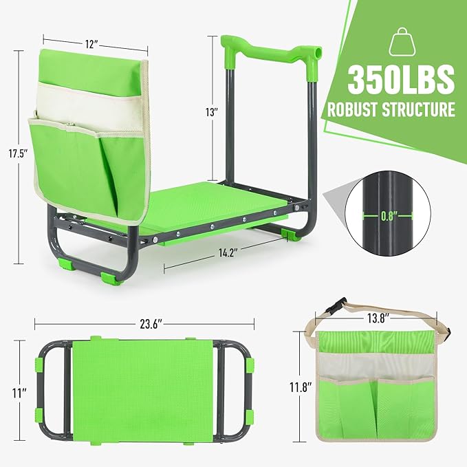 Garden Kneeler and Seat Heavy Duty with 10.2” Wider Soft Pad, Portable Folding Stool for Gardening with Extra Hand Pruner, Sturdy Garden Kneeling Bench for Senior Help Stand, Green