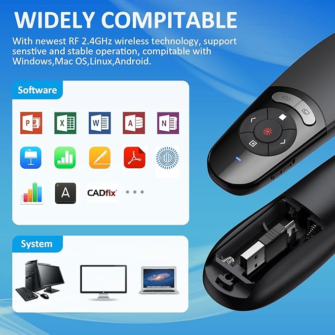 2 in 1 Type C USB Presentation Clicker Red Light, Wireless Presenter Remote PPT Clicker for Computer Presentations, Slide Advancer for Mac Laptop