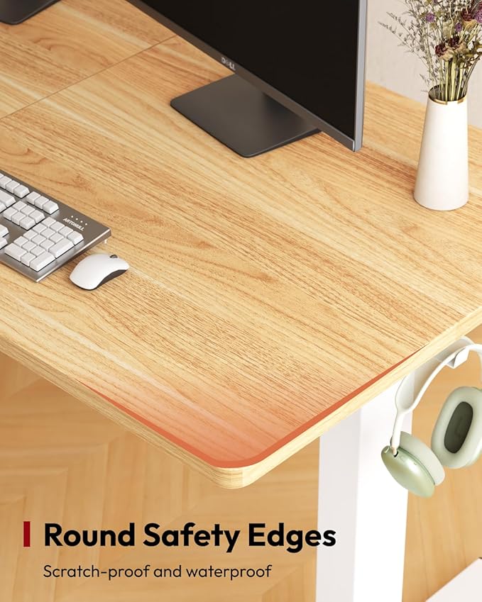 SANODESK Standing Desk Height Adjustable Electric Stand up Desk 63x24 Inches Sit Stand Home Office with Splice Board, White Frame/Maple Top