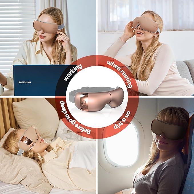 HubiCare Eye Massager with Heat, Vibration, and Music Helps Relieve Strain, Dark Circles, Dryness, and for Migraine Relief Relaxation and Better Sleep Gifts for Women/Men (Rose Gold)