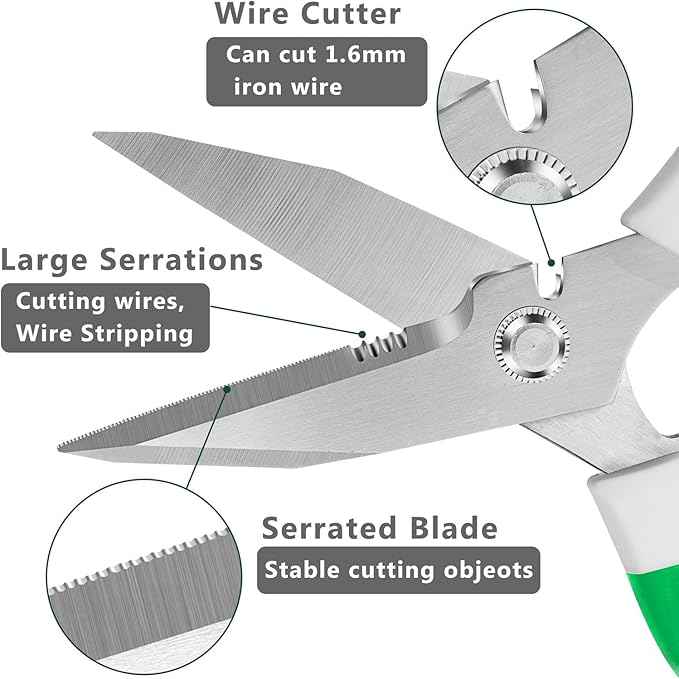 Utility Scissors Heavy Duty: sharp Scissors All Purpose heavy duty, Easy Cutting Carpet, Cardboard, Wires, Leather, Fabric(8'' Green)