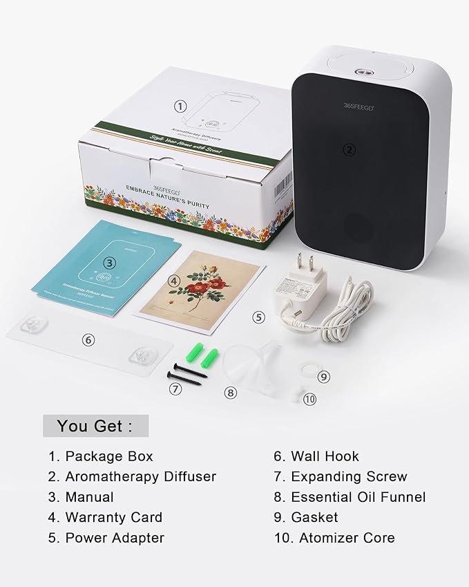 Waterless Oil Diffuser - Pure Essential Oil Diffuser with App Control - 150ml/1700 Sq.Ft. Coverage for Effective Aromatherapy in Home/Office/Hotel (White Black)