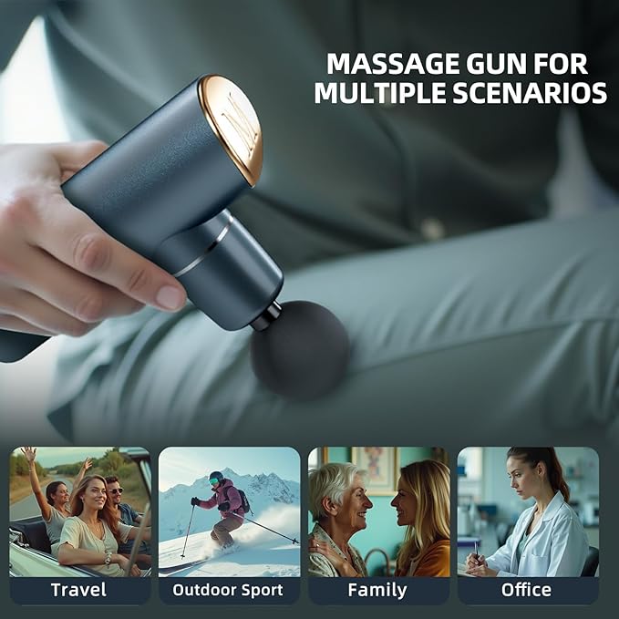 Massage Gun,Deep Tissue Muscle Massager,Brushless Motor Portable Full-Metal Travel,Equipped with 4 Speeds & 8 Massage Heads, Gifts, Home, Athletes, Office (Gray Green)