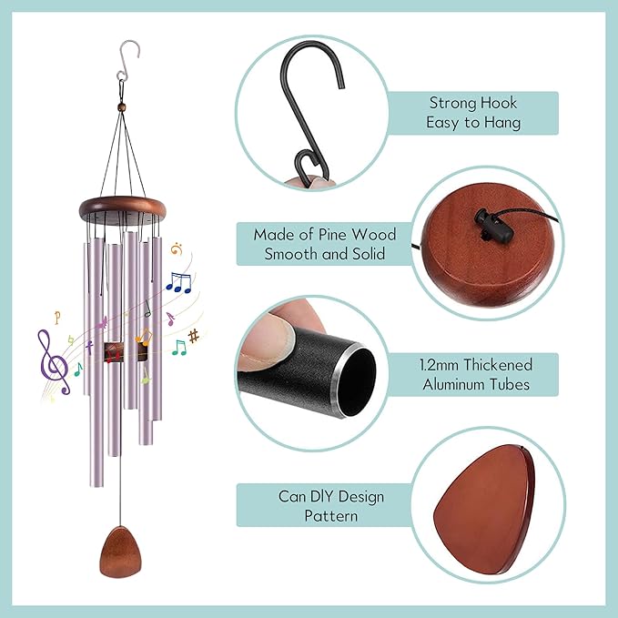 Large Aluminium Wind Chimes 37" Inches to Create a Zen Atmosphere Suitable for Outdoor, Garden, Patio Decoration, Classic Wind Chimes Suitable as A Gift for Unisex (Purple)