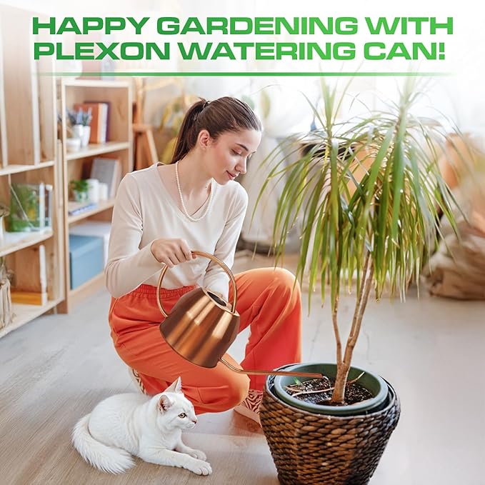 Plexon Rose Gold Metal Watering Can Indoor Plants 40 oz, Stainless Steel Long Spout Watering Can Outdoor House Plant Flower, Garden