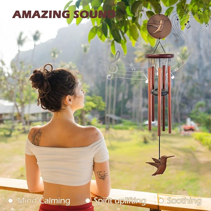 Hummingbird Wind Chimes for Outside,32 "Memorial Outdoor Wind Chime Create a Zen Atmospherer,Hummingbird Gift for Women Mother Father Christmas,Home Garden Patio Yard Decor(Copper)