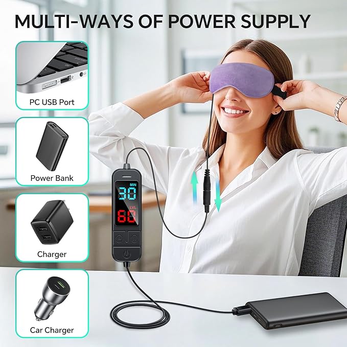 Heated Eye Mask for Dry Eyes, Stye & Migraines Relief - USB Electric Warm Compress with 20 Temp/Time Settings, Washable Flaxseed Cover for MGD, Blepharitis & Eye Strain