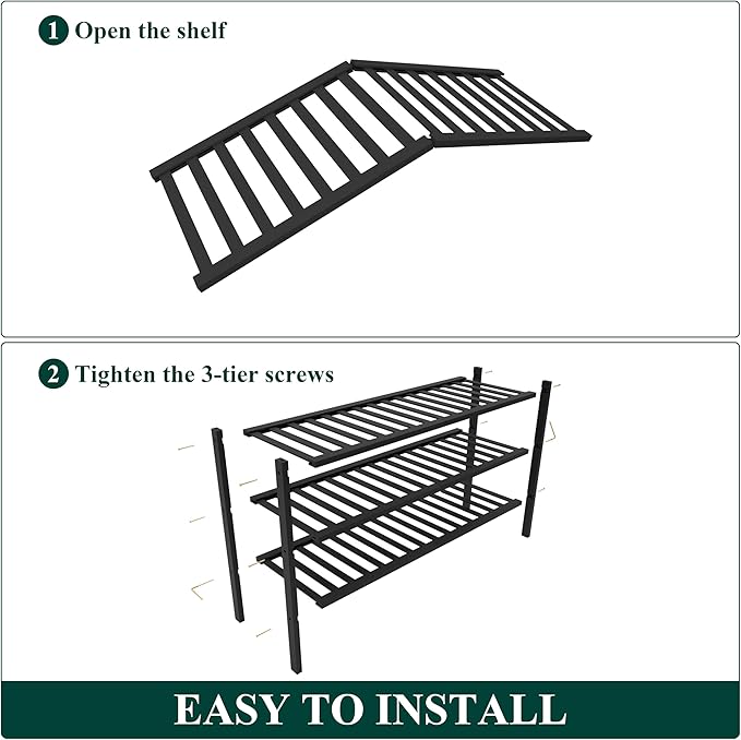 Smiry Bamboo Shoe Rack for Closet, 3 Tier Long Wooden Stackable Shoe Organizer, Free Standing Shoes Storage Shelf for Entryway, Front Door Entrance, Black