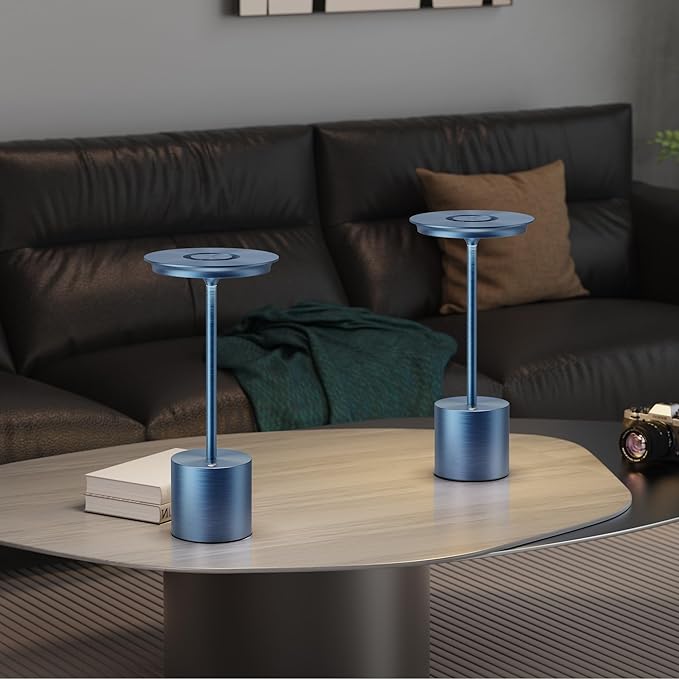 Cordless Table Lamp, Portable Rechargeable 6000mAh Outdoor Table Lamp, 3 Color Stepless Dimming Battery Powered Lamp, LED Table Light for Dinner/Restaurant/Outdoor (Blue)