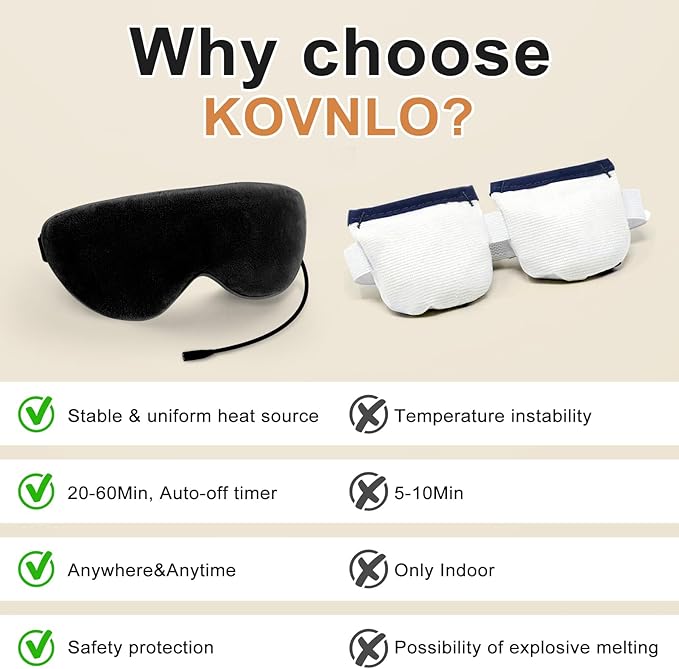 KOVNLO Heated Eye Mask, Washable USB Electric Moist Heat Warm Compress for Eyes, Eye mask with Flaxseed for Dry Eyes, Blepharitis, Chalazion, MGD, Stye Eye Treatment