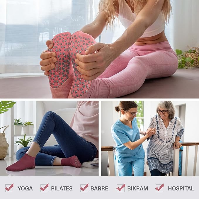 Non Slip Yoga Socks with Grips for Pilates, Ballet, Barre, Barefoot, Hospital Anti Skid Socks for Women and Men