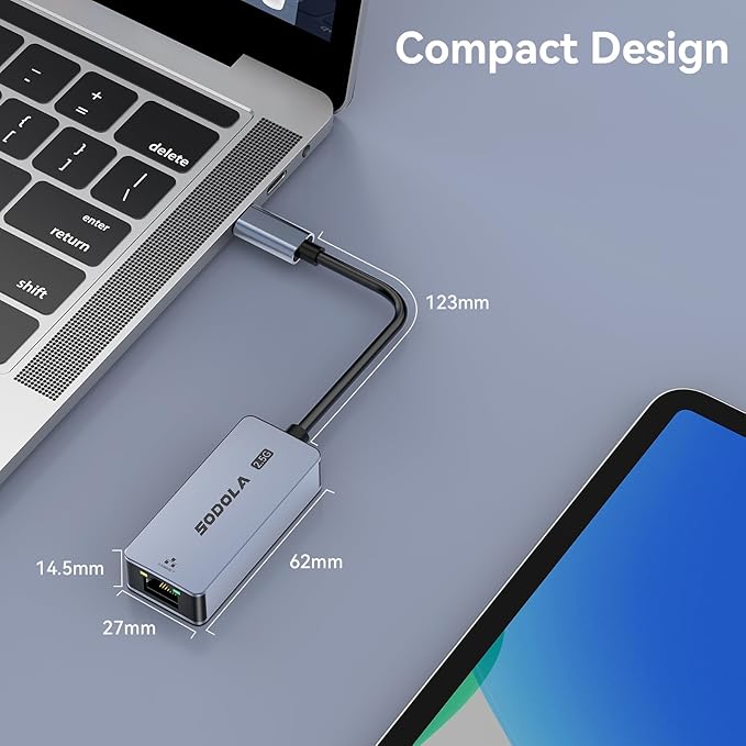 Sodola USB C to Ethernet Adapter 2.5G, Ethernet Adapter for Laptop, Aluminum, Type C to RJ45 Network Internet LAN Adapter, Compatible for NAS, MacBook Air/Pro, iPhone 15/16 Pro/Max