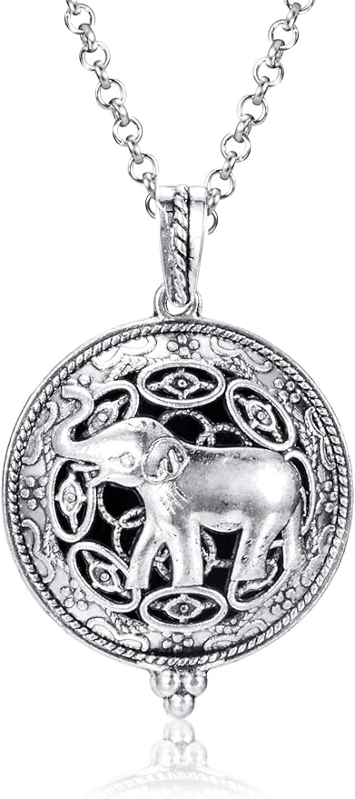 Wild Essentials Elephant Essential Oil Diffuser Necklace Gift Set with Inner Calm & Relax Oils – Nickel Free Alloy Pendant with 12 Color Pads – USA Made Oils & Perfume Necklace – Family Company