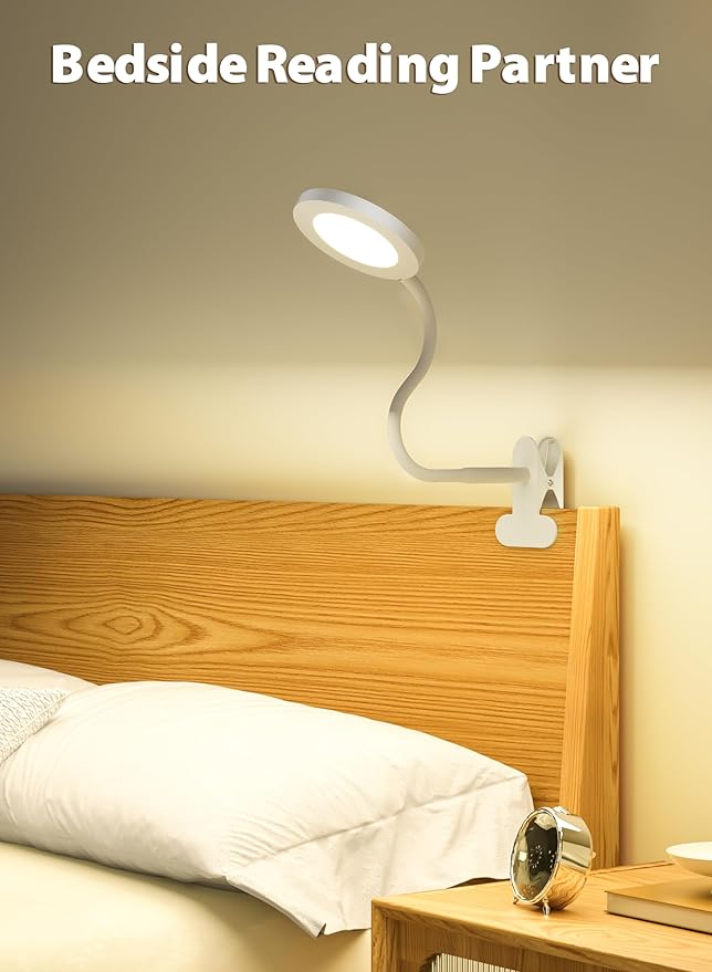 deeloop LED Clip on Light,100% Infinite Dimmable Reading Book Lights in Bed Headboard, 450LM Touch Control Desk Lamp with Clamp, Eye-Care 3 Color Temperature Flexible Gooseneck for Bedside Night Light