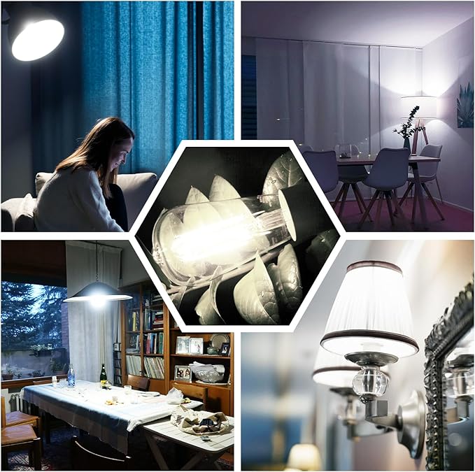 DAYBETTER 12 Pack Vintage LED Edison Bulbs, E26 Led Bulb 60W Equivalent, Dimmable Led Light Bulbs, High Brightness 800 LM Daylight White 5000K, ST58 Antique Filament Bulbs, Clear Glass Style for Home