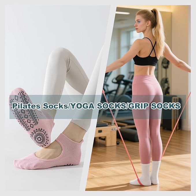 BISOUSOX Grip Socks Pilates Socks, Grippy Sock Woman Yoga Slipper Non Slip Ankle Sticky Sock Barre Ballet Hospital