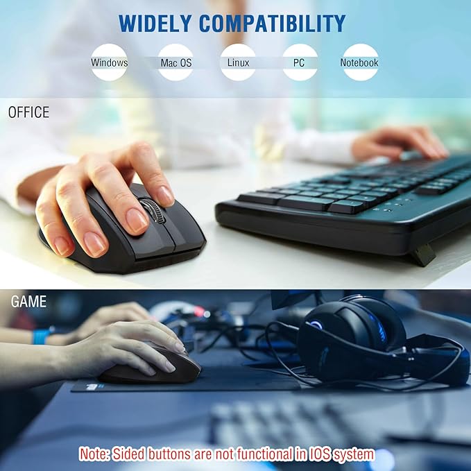 E-YOOSO Wireless Mouse for Laptop, Portable Optical Computer Mouse, 6 Buttons, Cordless 2.4GHz with USB Receiver, 5-Level 4800 DPI, 18 Months Battery Life for PC Chromebook Windows Mac