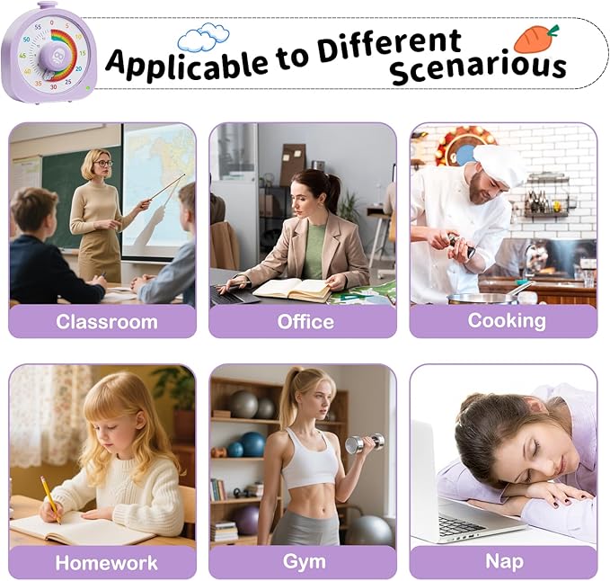 Visual Timer โ Rainbow Magnetic Timer for Classroom, 60min/12h Rechargeable Countdown Timers, Silent Pomodoro Timers for Kids & Adults with ADHD