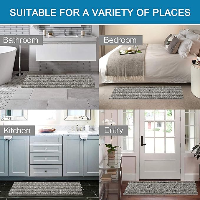 H.VERSAILTEX Bathroom Rugs Bath Rug Set 2 Piece Bathroom Contour Rug Toilet Mat Sets Non Slip Contour Bath Rug Ultra Thick Water Absorbent Striped Bath Mats Washable(47" x 17" Plus 20" x 20" U, Dove)