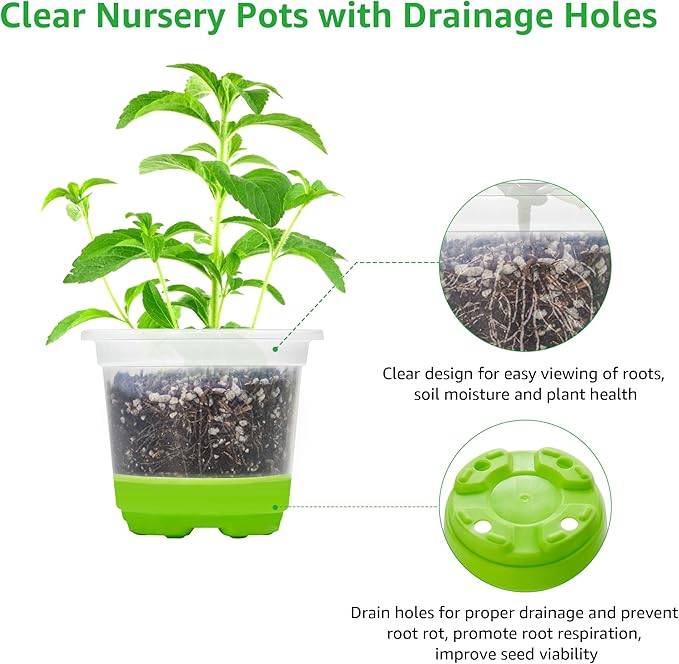 24 Packs 5/4/3.5 Inch Reinforced Nursery Pots with Silicone Base for Easy Transplant, Variety Pack Plastic Plant Pot Seedling Planter Seed Starter Flower