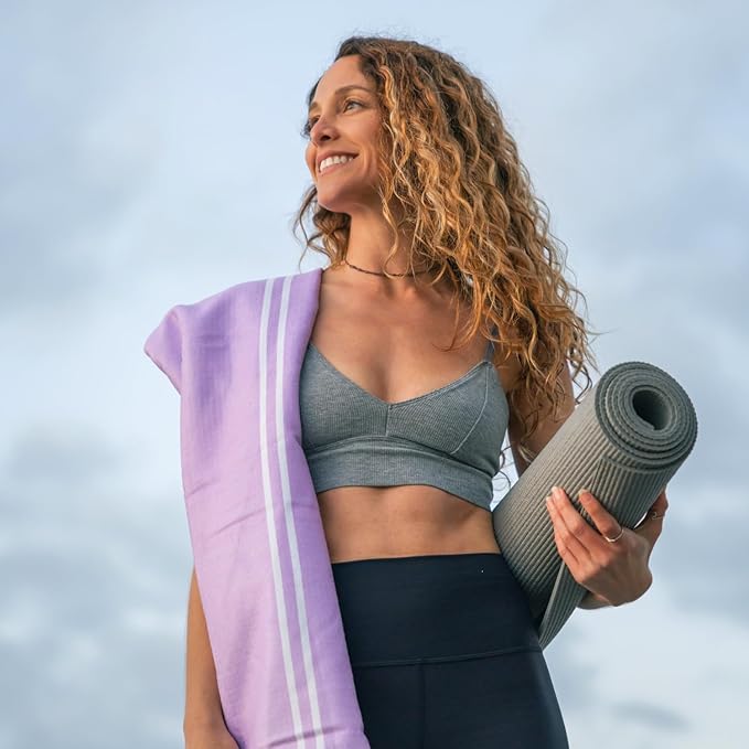 Yoga Grip Yoga Towel - Non Slip Hot Yoga Mat Towel With Corner Pockets, No-Skid Grip, and Built-in Alignment Lines | Soft, Moisture Wicking, and Sweat Absorbent | No Bunching, Stays in Place 72" x 25"