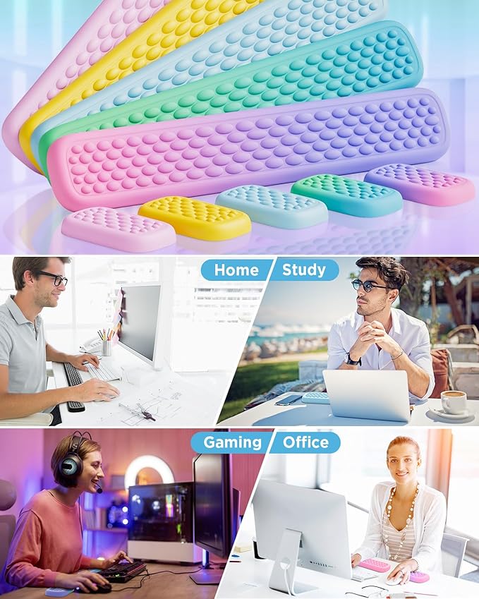 Lekvey Ergonomic Keyboard Wrist Rest - Memory Foam with Massage Points & Waterproof PU Leather Wrist Pad, Carpal Tunnel Support for Office Computer/Gaming, Typing Pain Relief, Easy-Clean(Pink)