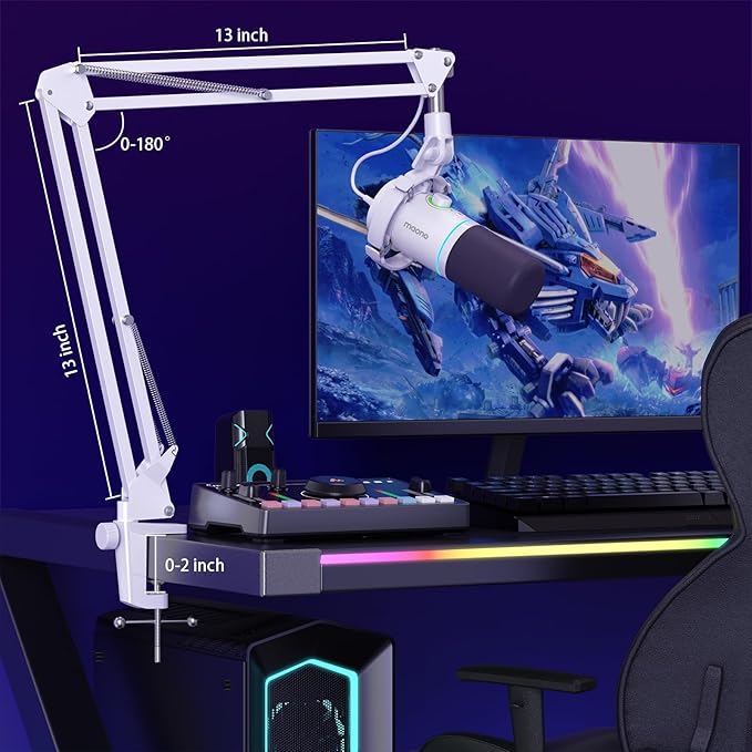 MAONO XLR/USB Dynamic Microphone Kit, RGB Podcast Mic with Software, Mute, Gain Knob, Volume Control, Boom Arm for Streaming, Gaming, Voice-Over, Recording-PD200XS White