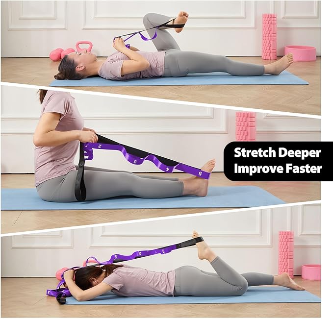 Stretching Strap with 10 Loops-Yoga Strap for Physical Therapy,Home Workout,Pilate & Flexibility Training,Non Elastic Exercise Stretch Band for Hamstring,Leg Stretcher Belt,Flexibility Fascia