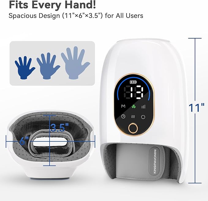 KingPavonini Hand Massager with Heat and Compression, Wrist Heating & Air-Compression, Palm Rolling, Cooling Fan, Cordless Wrist and Hand Massager for Arthritis and Carpal Tunnel, Gift for Women Men