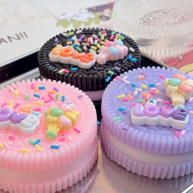 Sticky Cookie Squishies Fidget Toys Adults, Squeeze Toys Sensory Toys for Kids with Autism, Stress Balls for Adults Fidgets Birthday Gifts Party Favors for Kids(3 Pack Pink Black Purple)