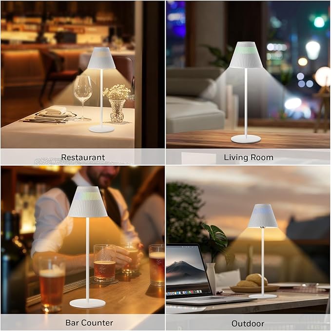 Honeywell Rechargeable Table Lamps, LED Cordless Lamp 5200mAh Battery Operated Portable M1 Sunturalux Dimmable 4Color 9RGB Touch Control Bedside Night Light for Patio Restaurant Home Dining Kitchen