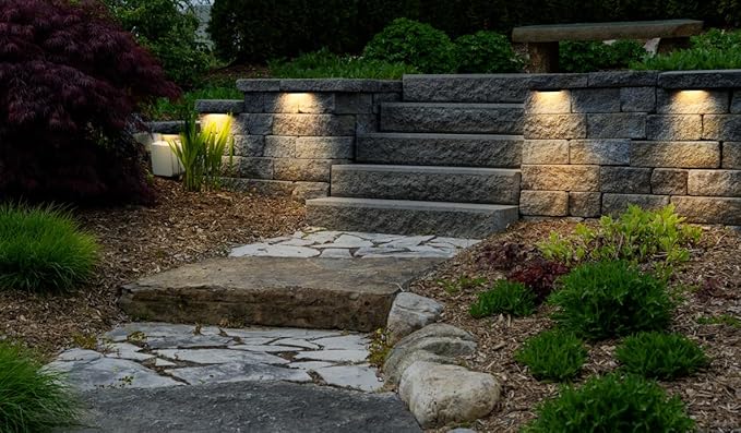 GKOLED 4-Pack Replaceable 6.8" LED Hardscape Lights, Low Voltage Retaining Wall Light, Paver Wall Hardscape Lighting, Outdoor Landscape Step Lights, 12VAC/DC 1.5W 2700K, Die-cast Aluminum Housing
