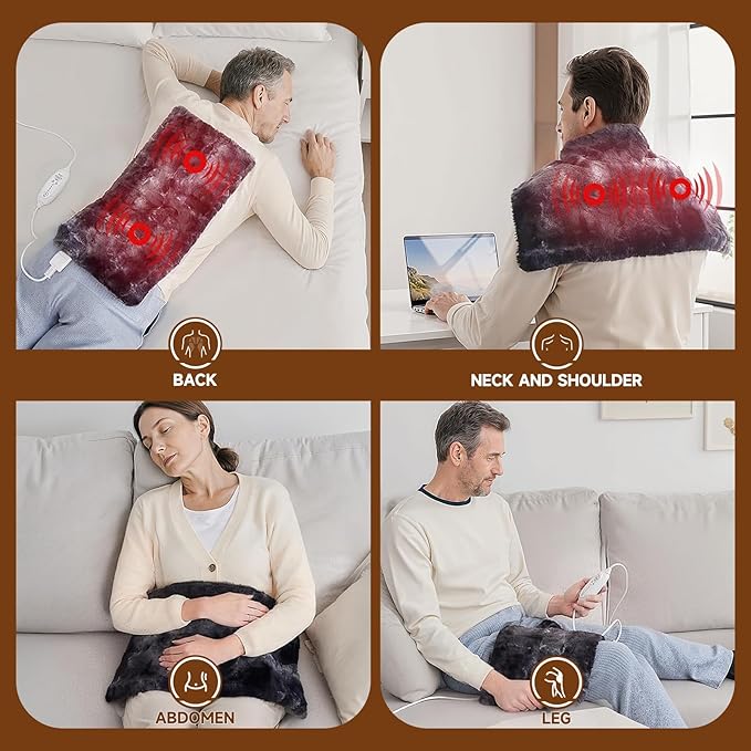 Heat Massaging Weighted Heating Pad for Back Pain Relief, Weighted Electric Heating Pad with Massaging Vibrations 12"x24" 3.7lb BPA-Free Non-Toxic Beads, 4 Heat Settings, 4 Massage Modes, 2h Auto-Off