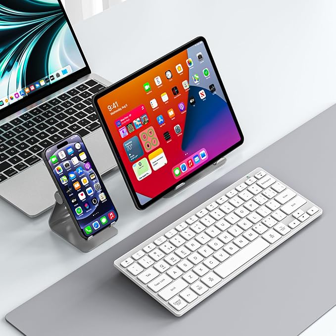 Silent Quiet Wireless Bluetooth Compact Keyboard, Durable Flat Compact Keyboard with Ultra Quiet Low-Profile Flat Keys, 2.4GHz Wireless Bluetooth for Mac,Windows 11/10/8/7/Vista,Microsoft & PC, Silver