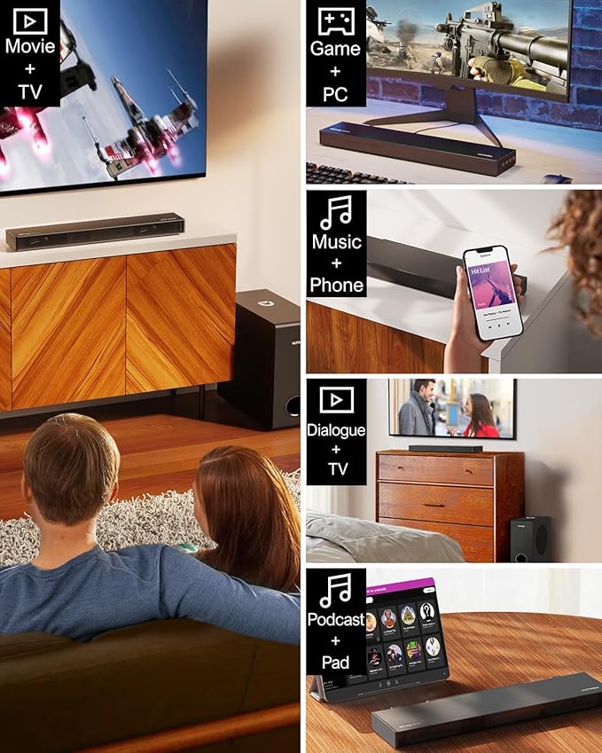 ULTIMEA Sound Bars for Smart TV with Dolby Atmos, 3D Surround Sound System for TV Speakers, 2.1 Soundbar for TV with Subwoofer, Bass Boost, Peak Power 190W, HDMI eARC, Nova S50, 2024 Upgrade
