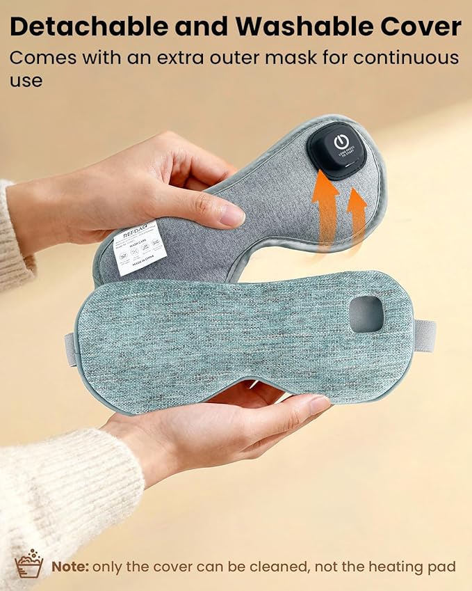Heated Eye Mask - Cordless Eye Mask for Dry Eyes, Eye Relief, Improved Sleep, 4 Temperature, Washable Eye Heating Pad for Travel and with Replaceable Shell