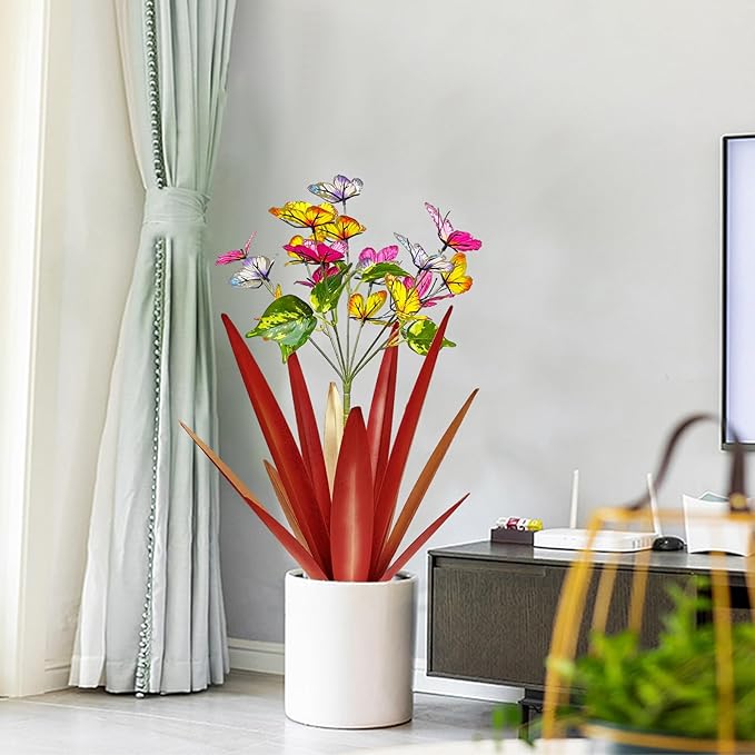 TOMBABY Garden Outdoor Butterfly Enlarge Thickened Wind Resistant Metal Agave Garden Art Metal Plant Country Sculpture Statue Decorations Ornaments Artificial Waterproof Butterflies(red 2pcs)