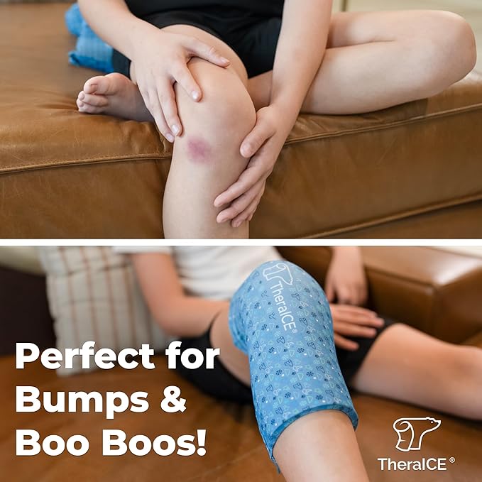 TheraICE Junior Knee Ice Pack Wrap Compression Sleeve for Injuries, Reusable Gel Cold Packs Brace Also for Ankle & Calf - Flexible Cold Wrap Recovery for Meniscus, ACL, MCL Pain Relief (X-Small)