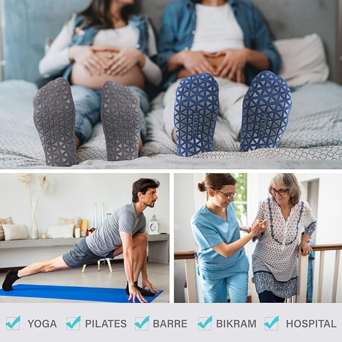 Non Slip Yoga Socks with Grips for Pilates, Ballet, Barre, Barefoot, Hospital Anti Skid Socks for Women and Men