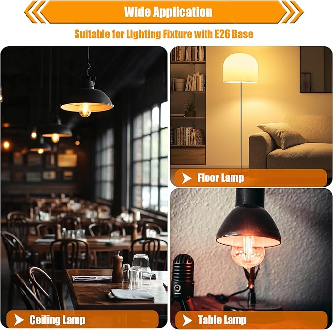 12 Pack Dimmable LED Light Bulbs 40 Watt Equivalent, Vintage E26 Edison Bulbs, 2700K Soft Warm White 4W LED Bulbs, Antique Filament Decorative Light Bulbs for Light Fixtures