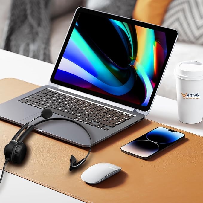 Wantek Headset with Microphone for PC Wired Headphones 3.5mm Headsets with Noise-Cancelling Microphone for Laptop - Computer Headphones with Mic in-line Control for Home