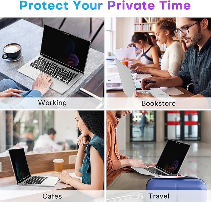 OMOTON Magnetic Laptop Privacy Screen 14 Inch 16:9, Anti-Spy Filter, Matte Anti Glare Blue Light Protector, Easy Install & Remove