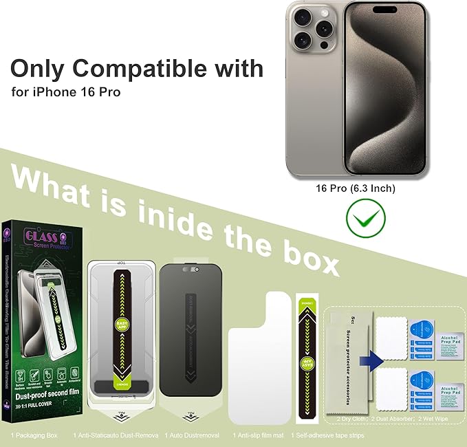 2 Pack Matte Privacy Anti-Spy Screen Protector for iPhone 17/16 Pro (6.3-Inch),Anti-Glare,9H Tempered Glass,Full Coverage,Anti-Fingerprint,Auto Dust Removal,Bubble-Free