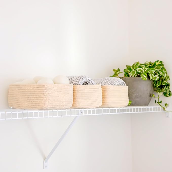 NaturalCozy 11.8"x8"x4.5” Storage Baskets for Shelves 3 Pack | Cotton Rope Woven Small Baskets for Organizing | Small Storage Bins for Nursery, Bathroom, Closet, Cube Shelf, Decorative, Gift Basket