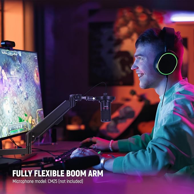 Neewer Low Profile Mic Arm Desk Mount, 360° Swivel Boom Arm with Pneumatic Damping Adjustable, Cable Management, Compatible with Shure MV7 SM7B Blue Yeti Gaming Streaming Podcast Microphone, MS002