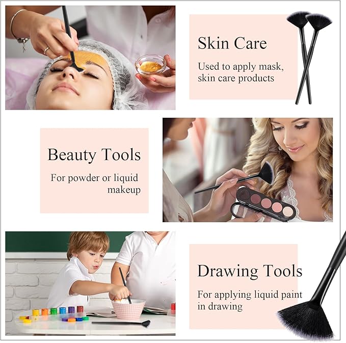 9 Pieces Facial Fan Mask Brushes, Soft Facial Applicator Brushes Tools for Peel Glycolic Makeup for Mud Cream(Black with White)