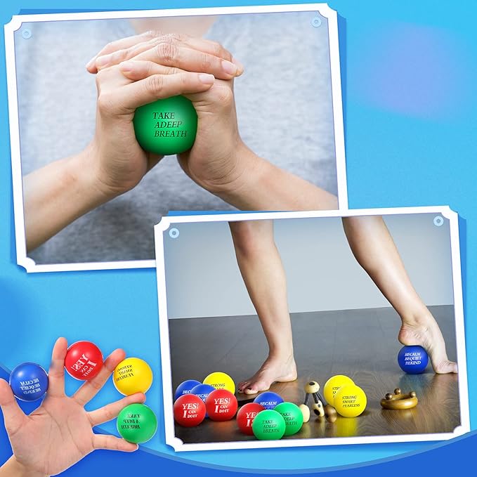 Sotiff 100 Pieces Motivational Stress Balls Colorful Foam Inspirational Relief Quotes Stress Balls Pack Employee Appreciation Gift for Relief Encouraging(Four Colors)