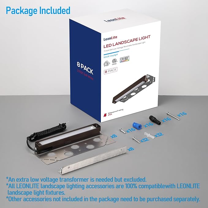 LEONLITE 8-Pack 7 Inch LED Hardscape Lighting, Update Retaining Wall Lights, LED Landscape Lighting, 12-24V AC/DC Paver Light Low Voltage, 3W/4W/5W Dimmable Outdoor Step Lights, 5000K Daylight, ETL